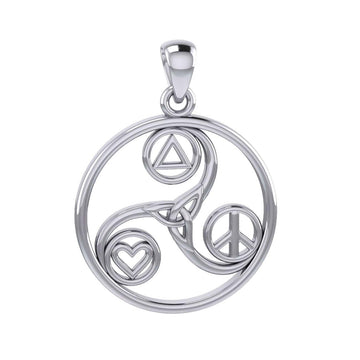 Celtic Triskele with Peace Heart and Recovery Symbols Silver Pendant TPD7016 - Jewelry